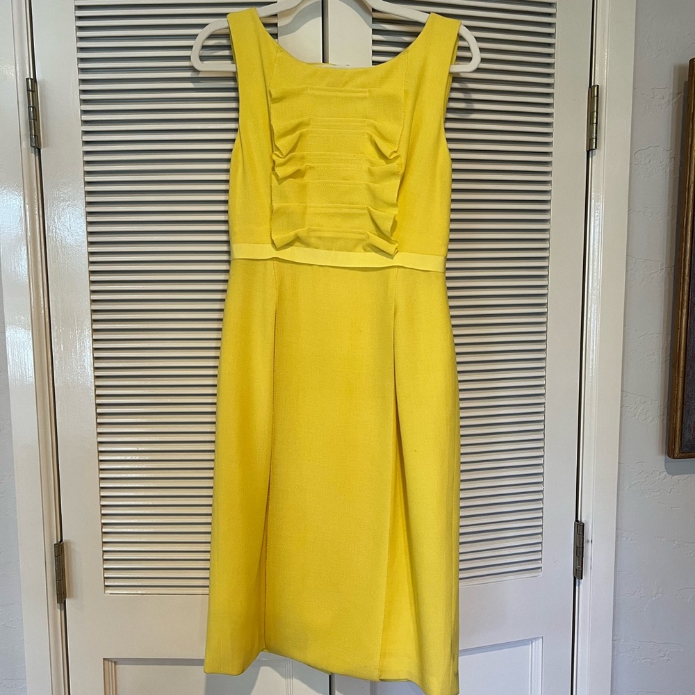 Carolina Herrera Yellow Sleeveless Ruffle-Front Midi Dress
